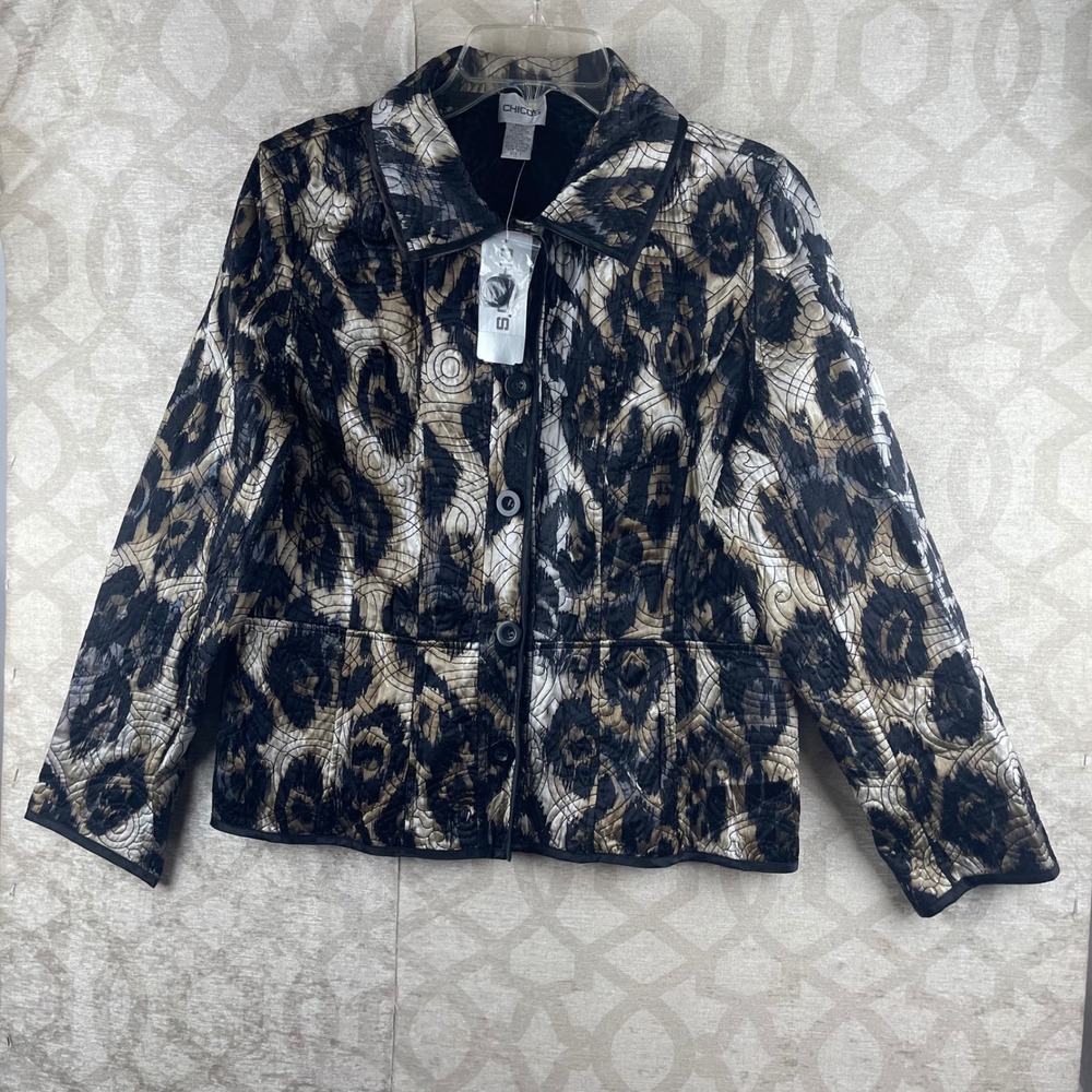 Chico's Sarias Reversible Animal Print Silk Blend Quilted Jacket Women's 1 M NWT
